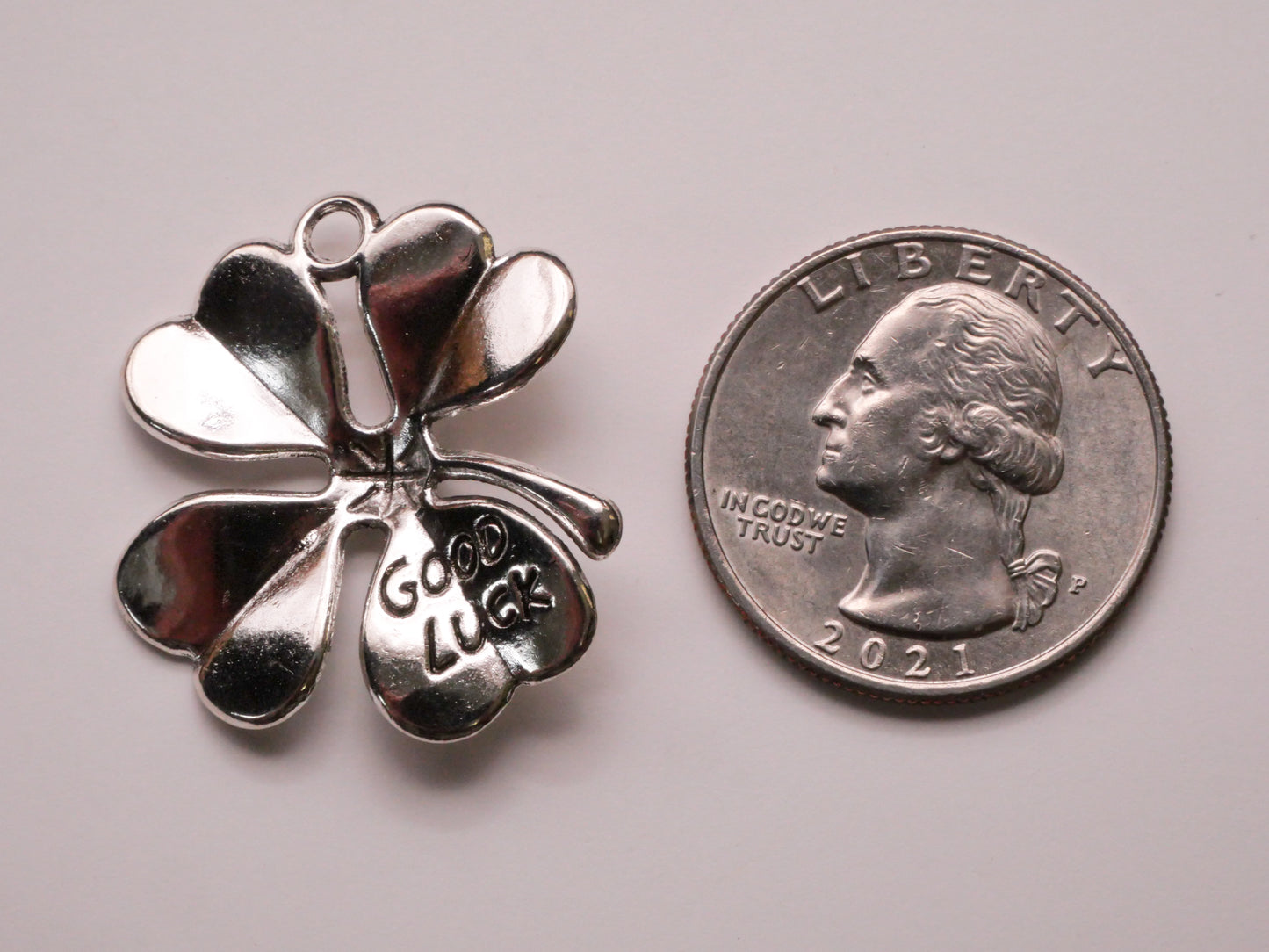 Clover Shamrock Good Luck Silver Metal Pair of Charms Embellishments 26x27mm