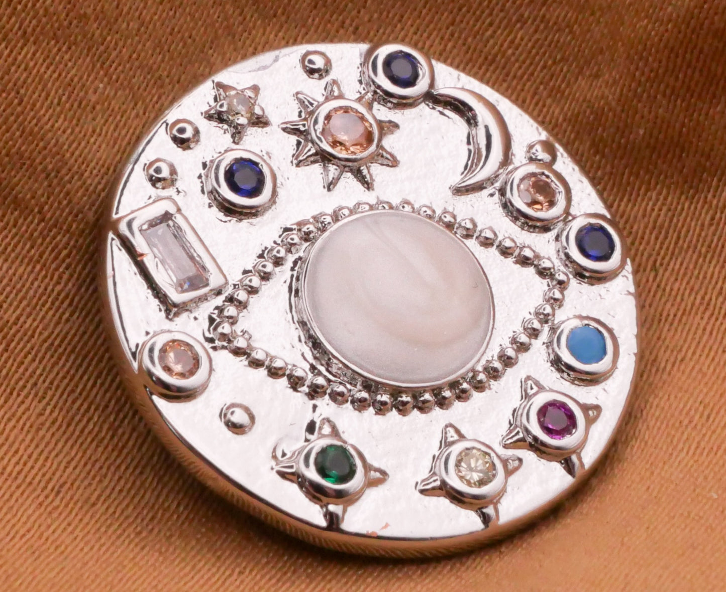 Eye Celestial Moon Stars Rhinestone Silver Metal Button 20mm