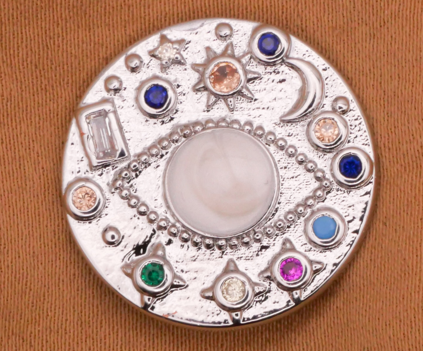 Eye Celestial Moon Stars Rhinestone Silver Metal Button 20mm