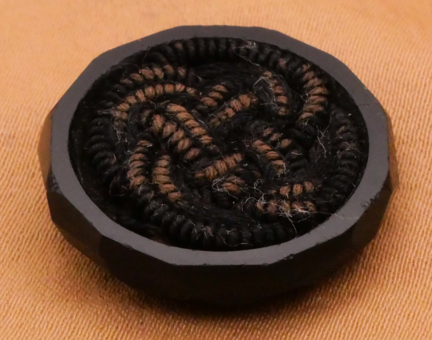 Passementerie Woven Threads Faceted Black Glass Antique Button 21mm