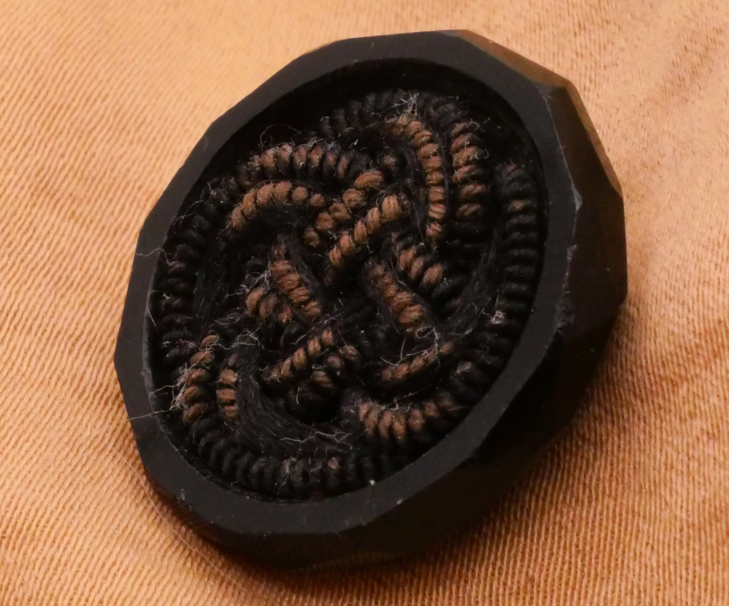 Passementerie Woven Threads Faceted Black Glass Antique Button 21mm