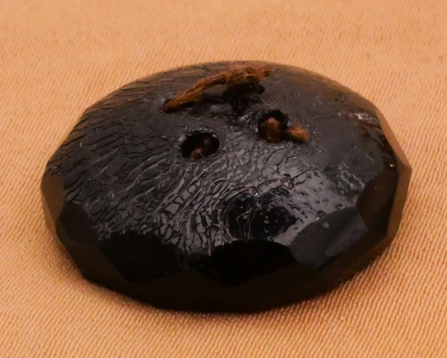 Passementerie Woven Threads Faceted Black Glass Antique Button 21mm