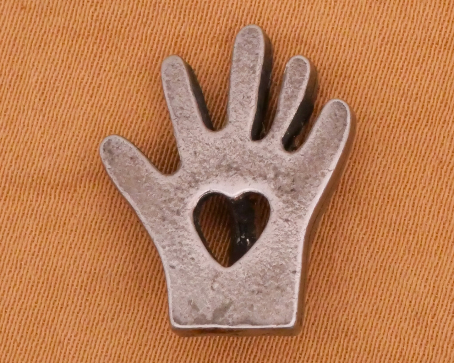 Heart in Hand Primitive Danforth Pewter Metal Button 15x19mm
