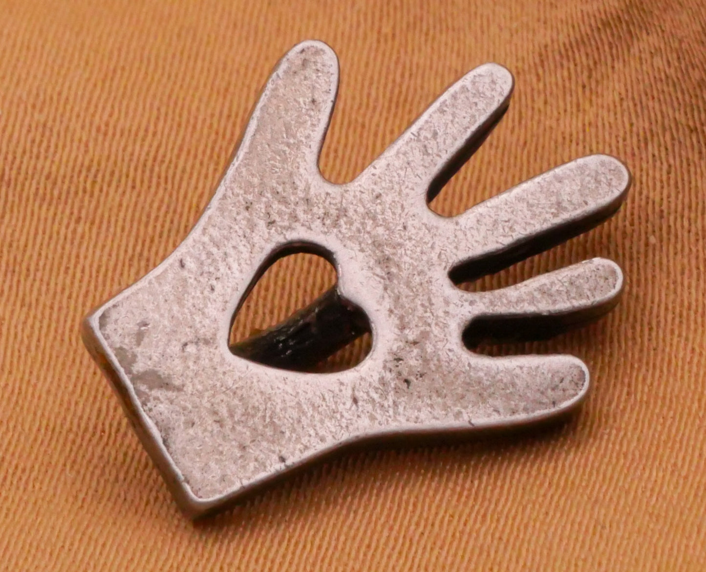 Heart in Hand Primitive Danforth Pewter Metal Button 15x19mm