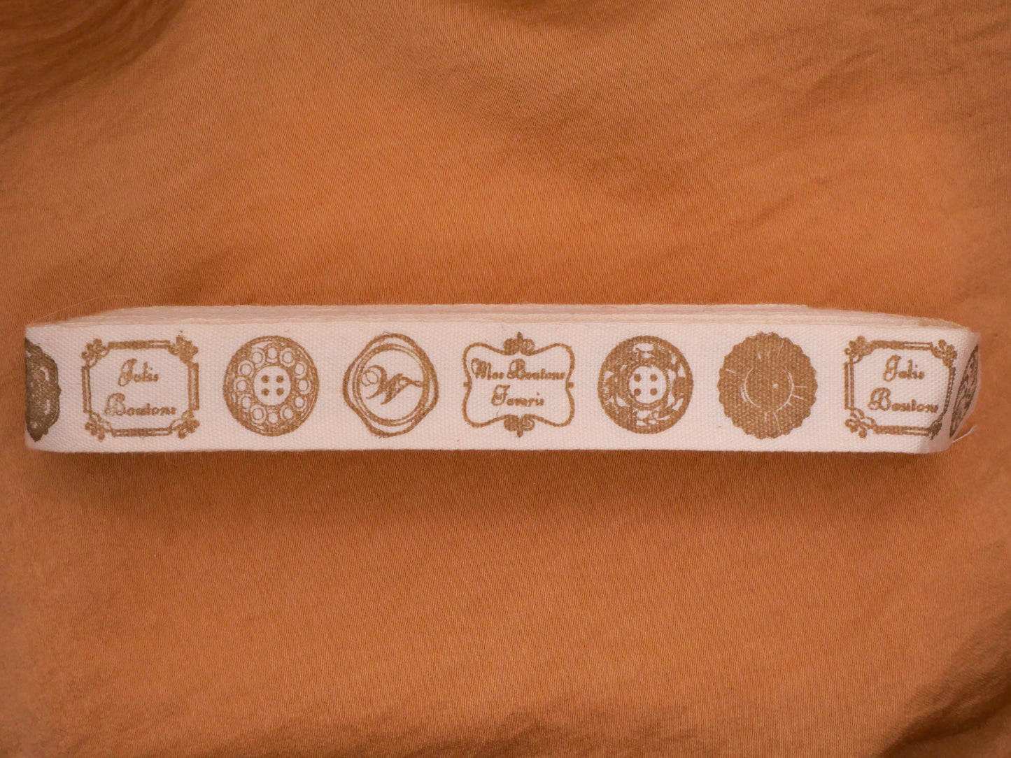 Button Design French Sayings Ivory Gold Ribbon By The Yard 16mm