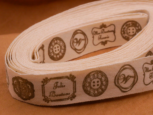 Button Design French Sayings Ivory Gold Ribbon By The Yard 16mm