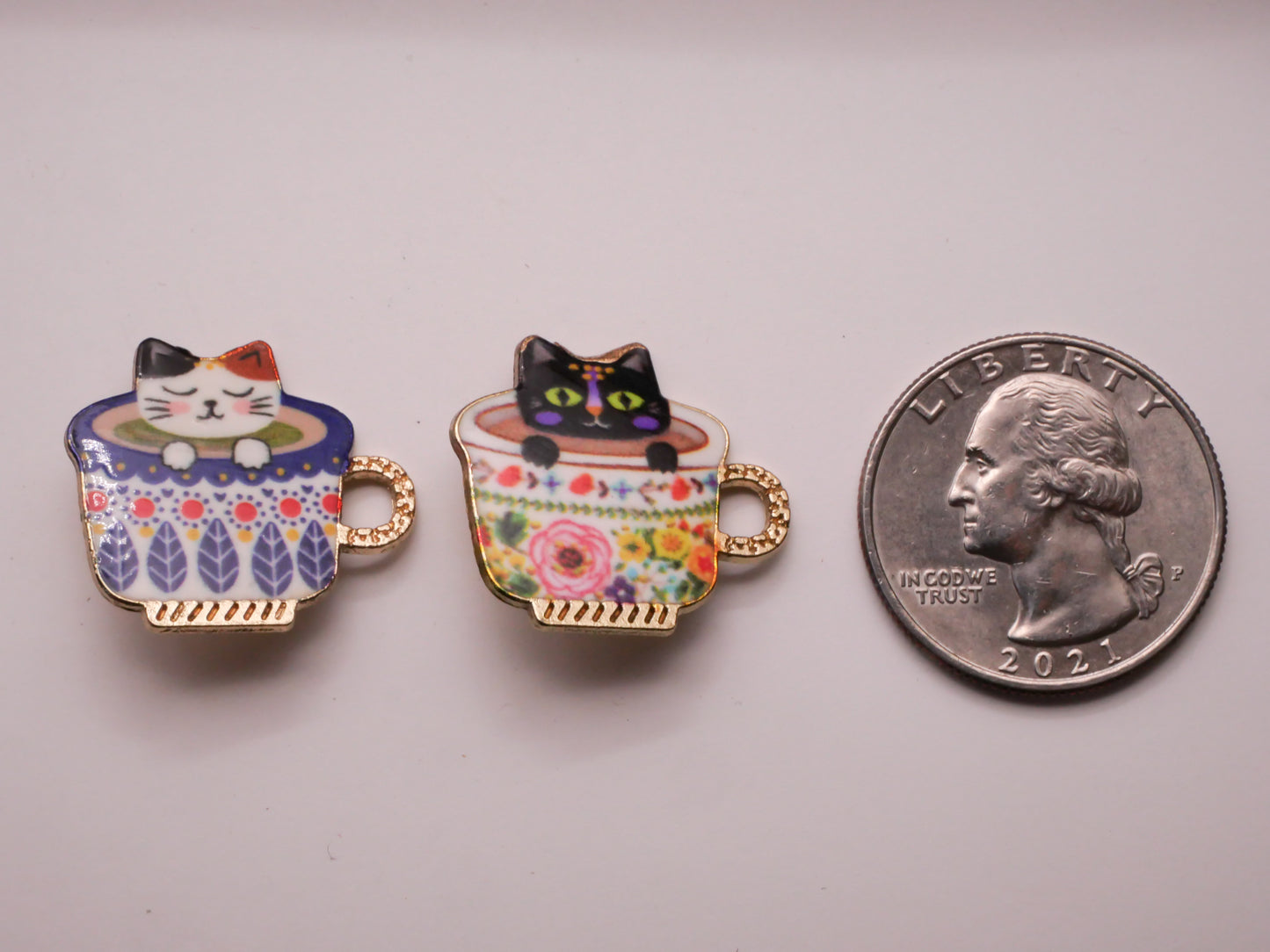 Cat Kitty Tea Cup Colorful Metal Button Various 21x23mm