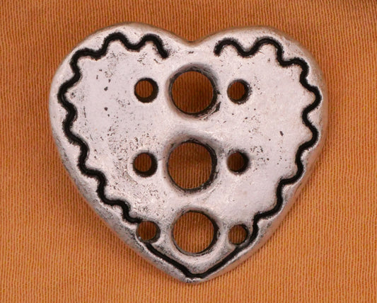 Heart Nine-Hole Shank Pewter Look Metal Button 23x24mm