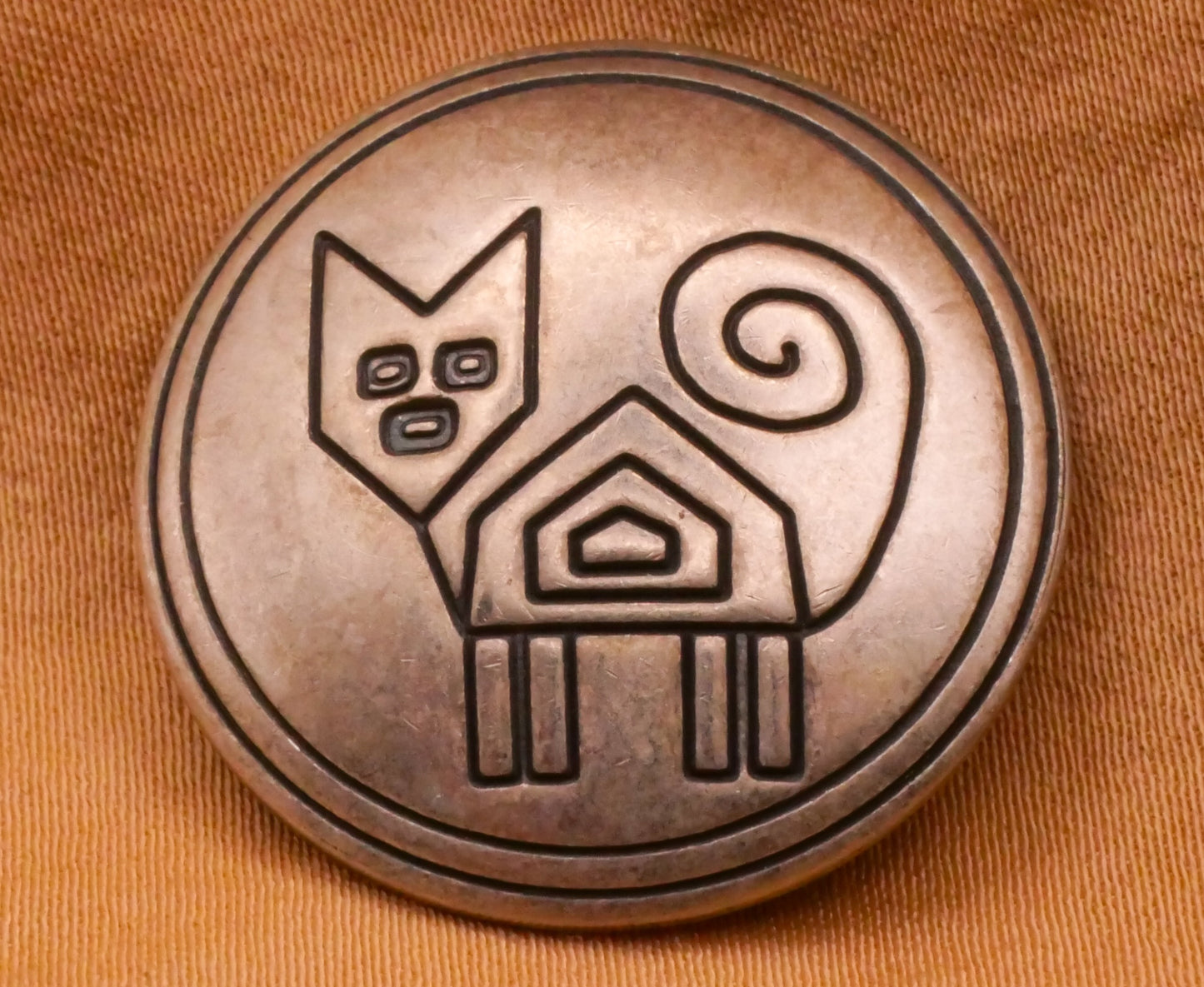 Cat Tribal Design Domed Metal Vintage Button 25mm