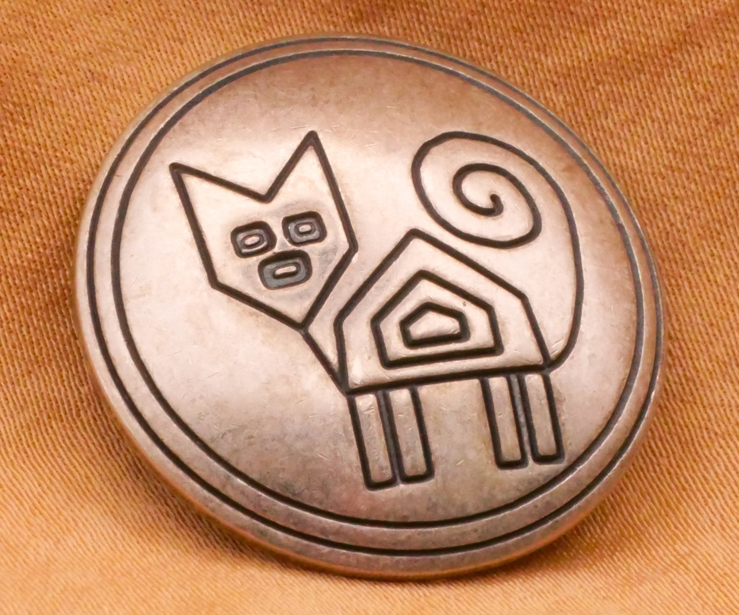 Cat Tribal Design Domed Metal Vintage Button 25mm