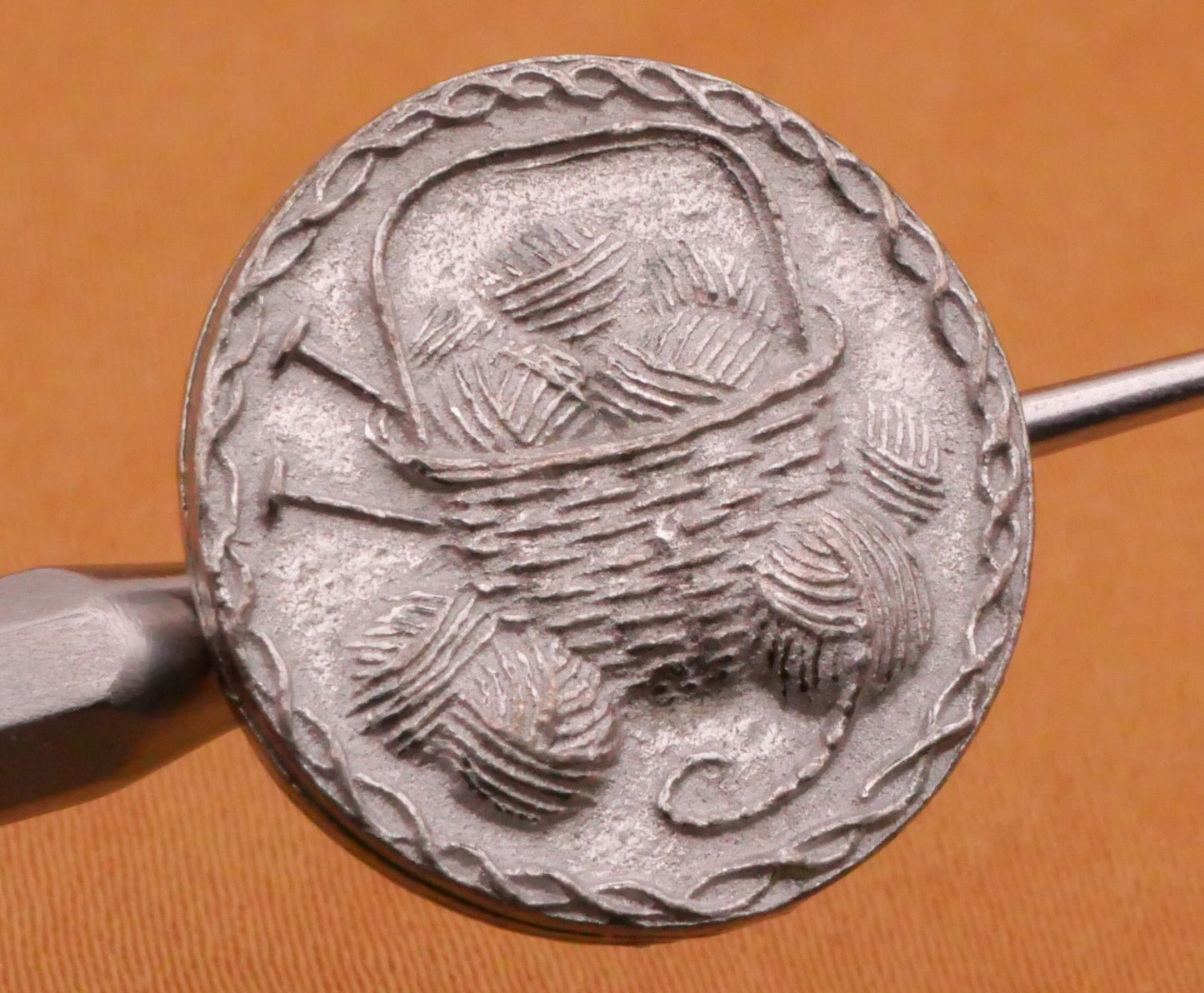 Yarn Knitting Needles Basket Randy Miller Pewter Metal Button 18mm