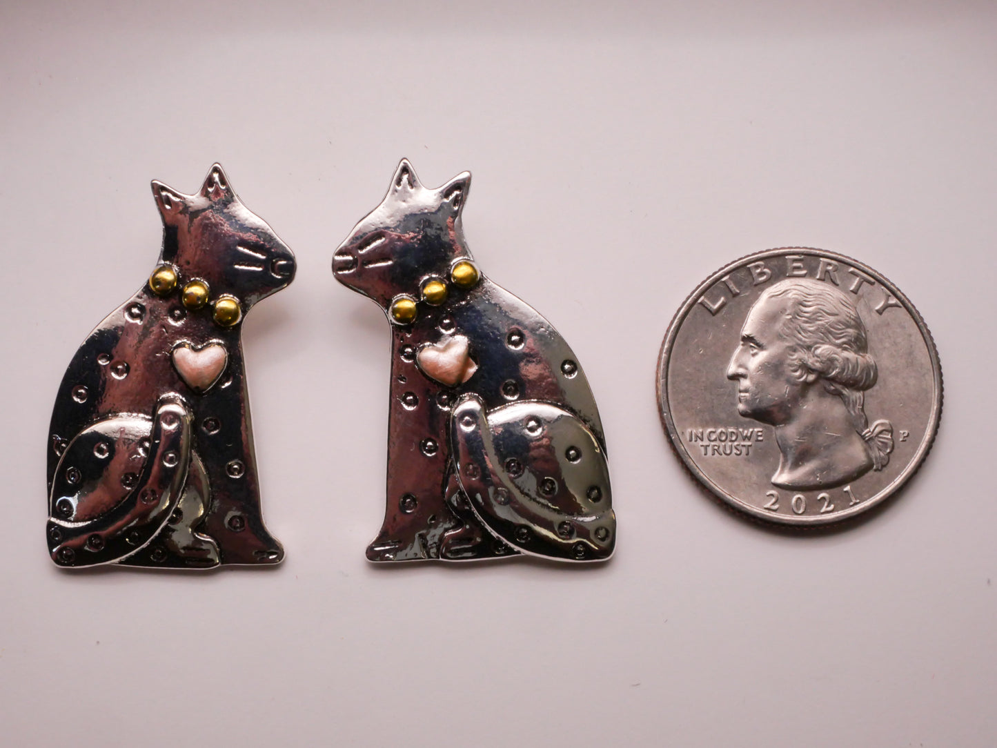 Cat Kitty Heart Hammered Artisan Look Multi-Tone Metal Button Various 23x34mm