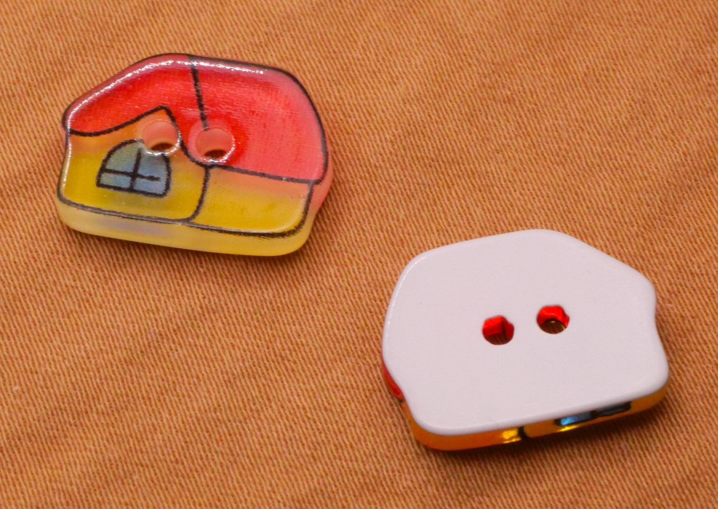 House Home Cottage Red Yellow Plastic Set of Three Buttons 11x15mm