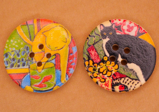 House Cat Kitty Scene Wood Button Various 30mm