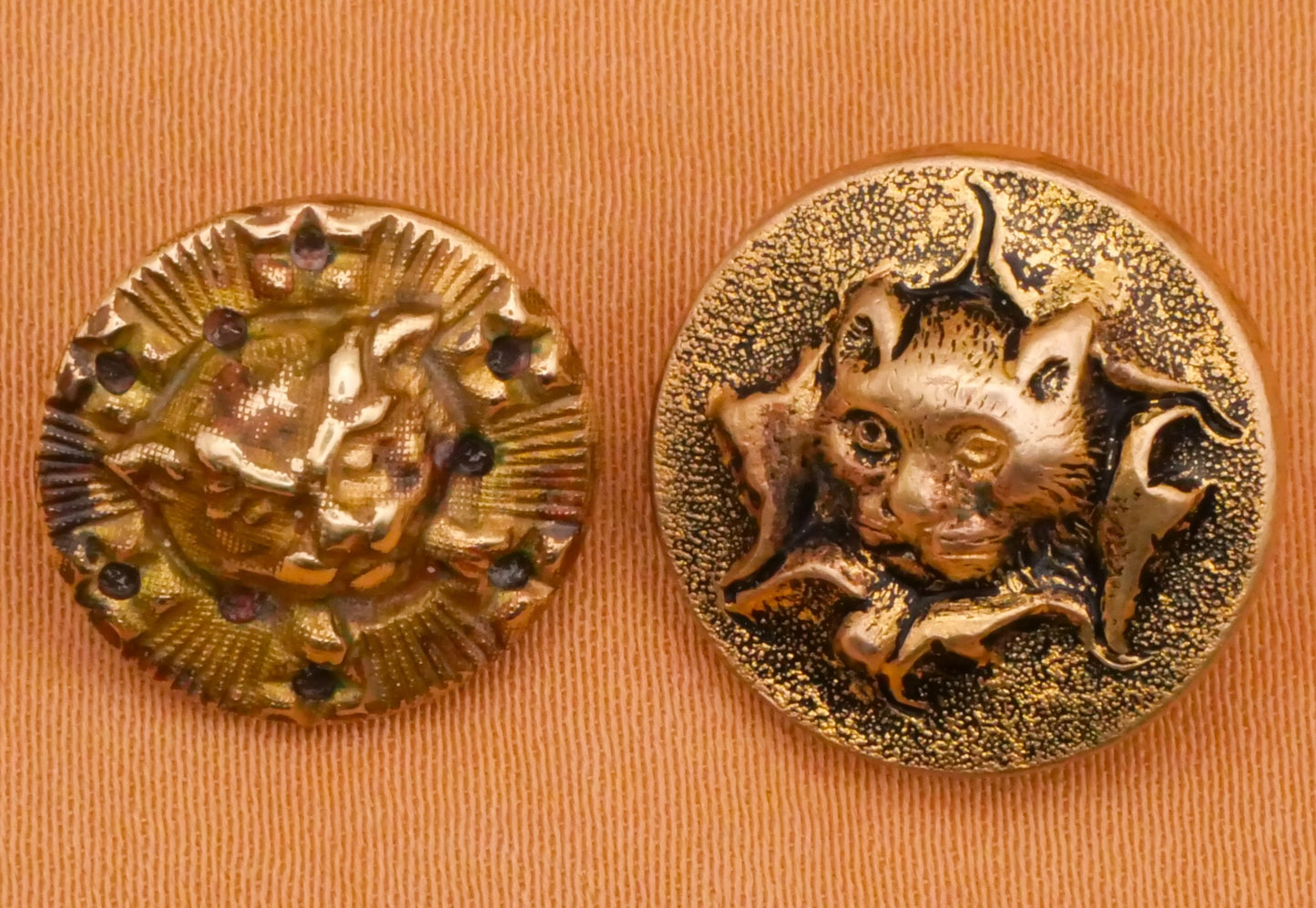 Cat Face Victorian Metal Brass Button Various 14-16mm