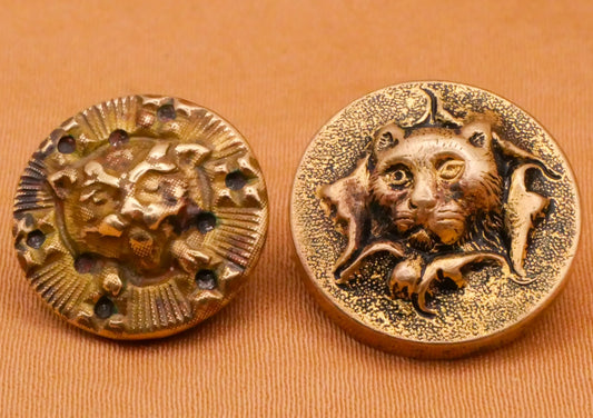 Cat Face Victorian Metal Brass Button Various 14-16mm