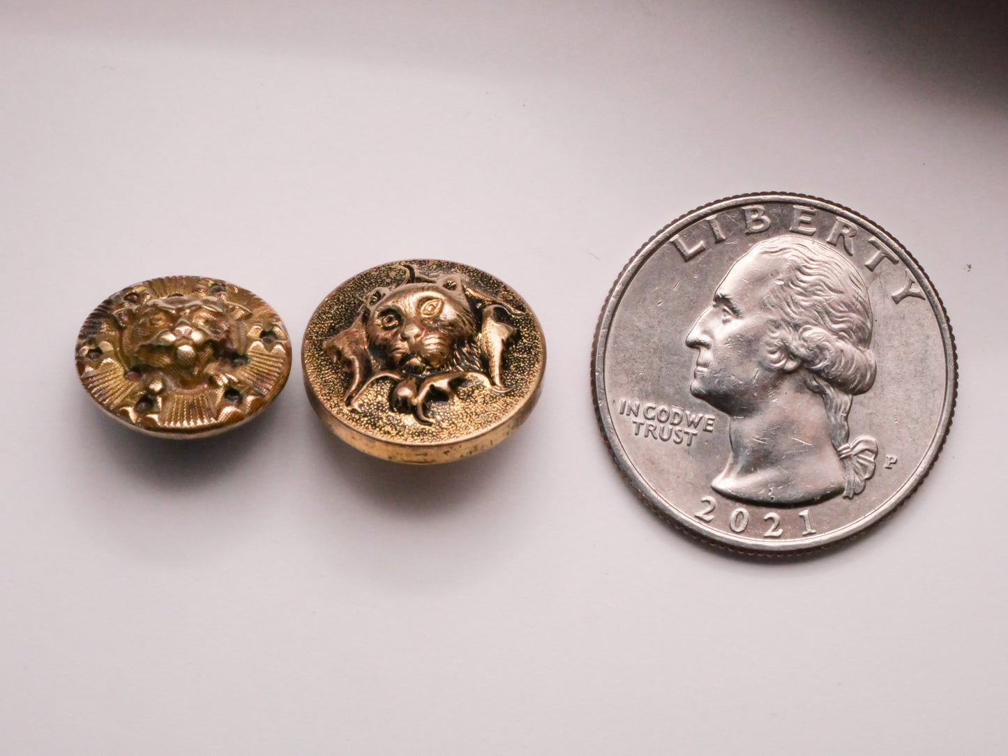 Cat Face Victorian Metal Brass Button Various 14-16mm