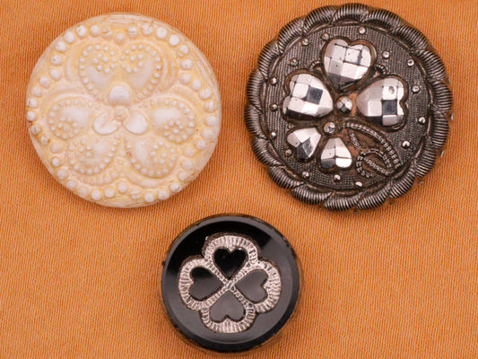 Clover Shamrock Heart Leaf Glass Button Various 16-23mm