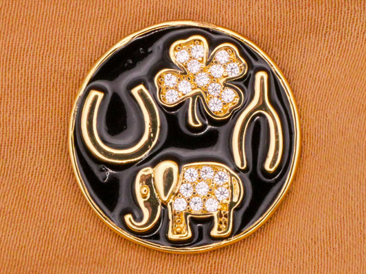 Lucky Symbols Charms Elephant Horseshoe Clover Wishbone Enamel Metal Button 19mm