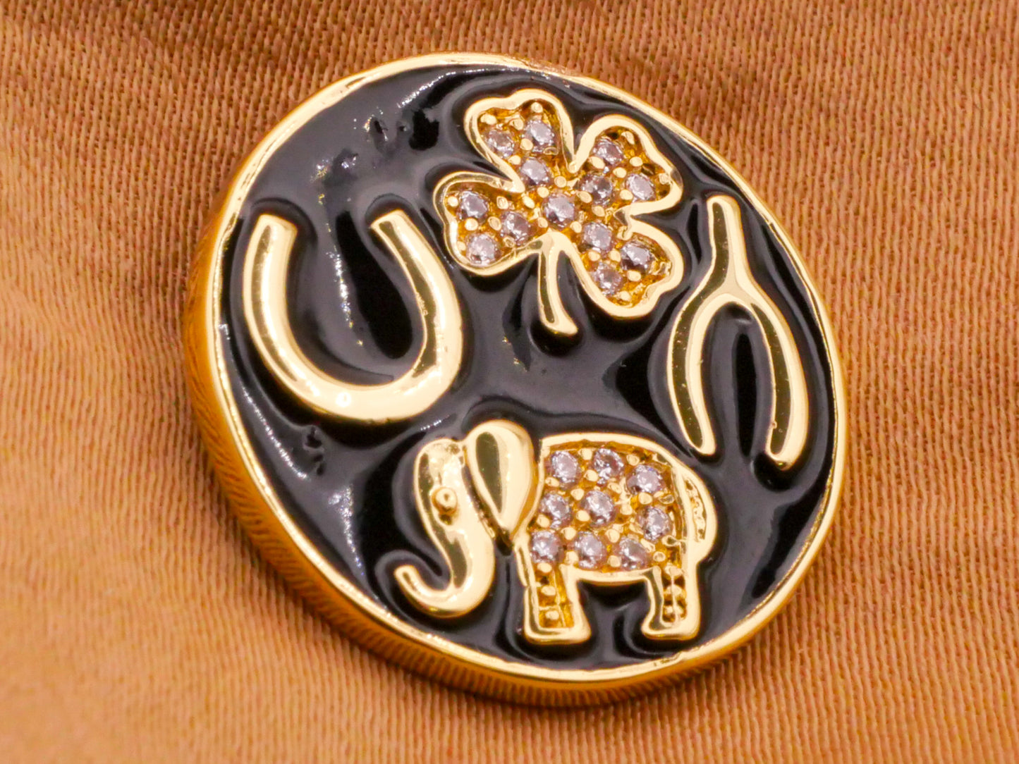 Lucky Symbols Charms Elephant Horseshoe Clover Wishbone Enamel Metal Button 19mm