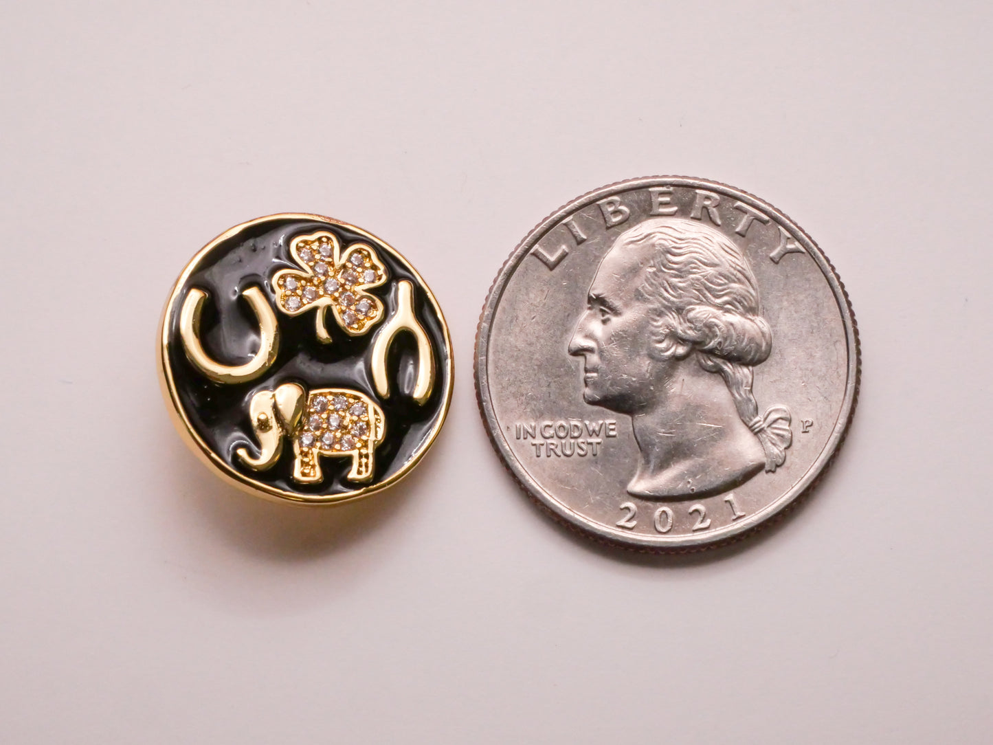 Lucky Symbols Charms Elephant Horseshoe Clover Wishbone Enamel Metal Button 19mm