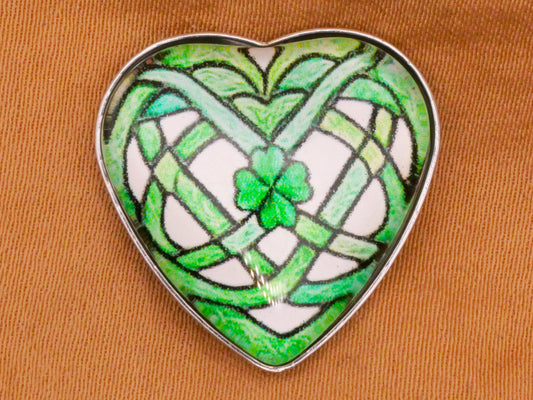 Heart Clover Celtic Design Plastic Metal Button 21mm