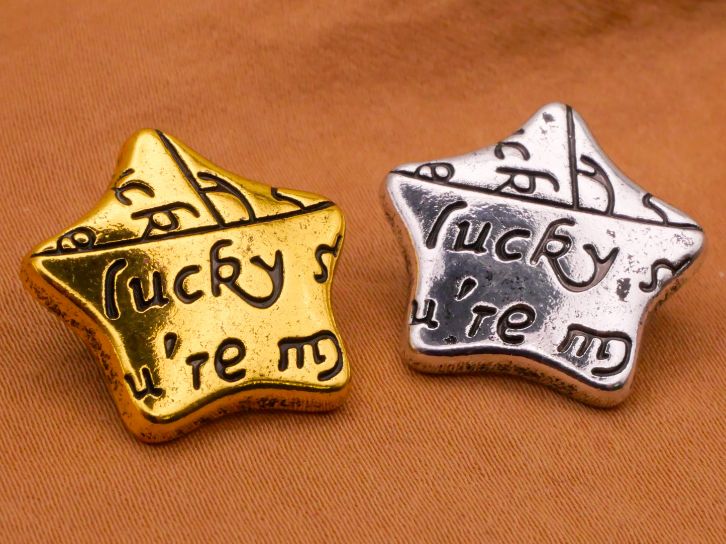 Lucky Star Verbal Gold or Silver Metal Button Various 19mm
