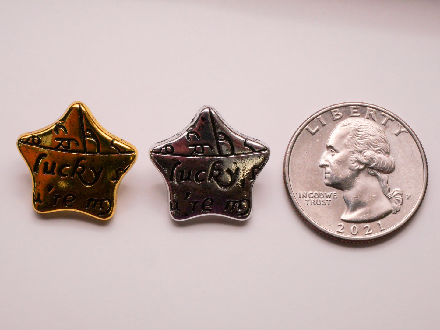 Lucky Star Verbal Gold or Silver Metal Button Various 19mm