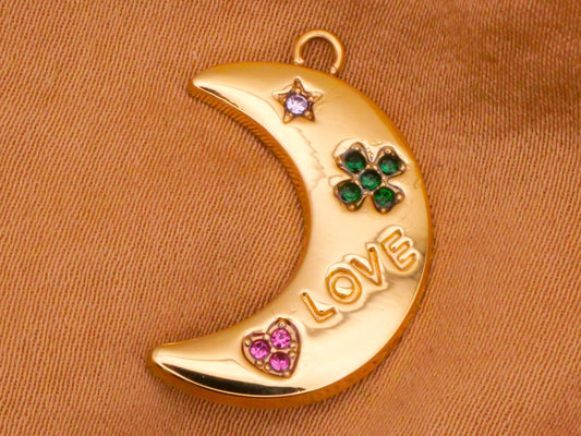 Crescent Moon Lucky Love Charm Pendant Metal Embellishment 16x22mm