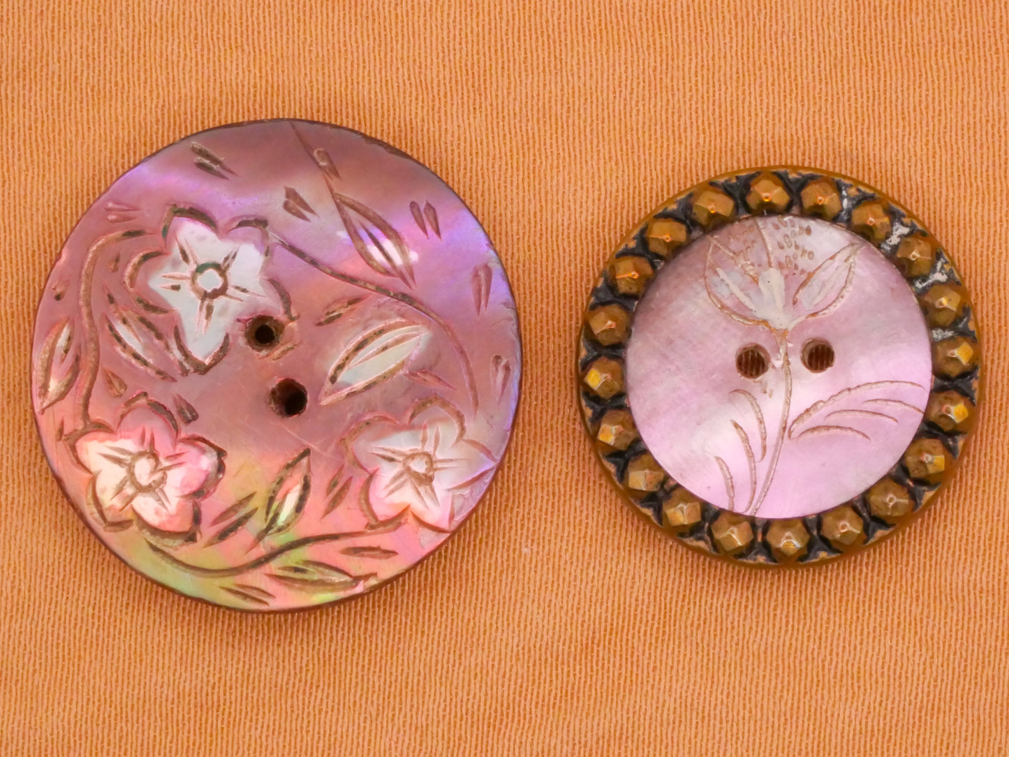 Flower Floral Etched Carved Pink Purple Mother of Pearl Button Various 18-22mm