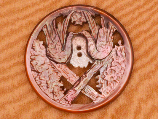 Bird Friends Lovebirds Branches Carved Smoky Mother of Pearl Button 27mm
