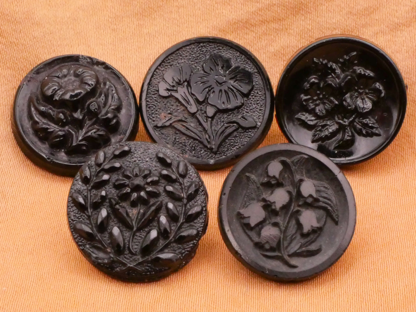 Flower Floral Design Black Glass Button Various 16-18mm