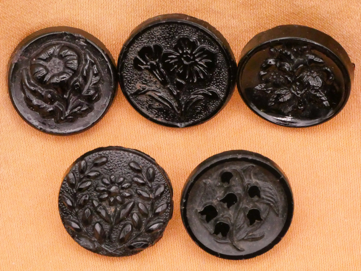 Flower Floral Design Black Glass Button Various 16-18mm