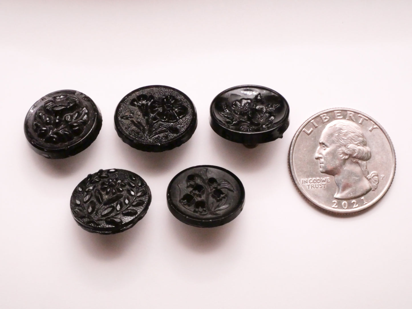 Flower Floral Design Black Glass Button Various 16-18mm