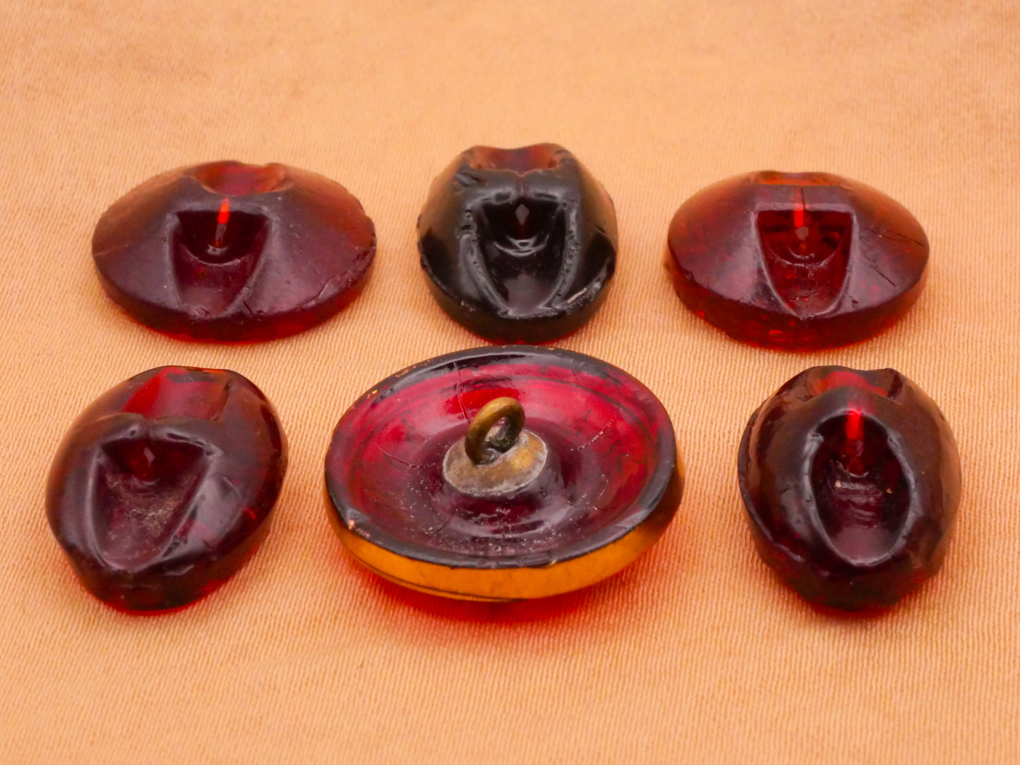 Flower Floral Design Antique Cranberry Red Glass Button Various 12-19mm