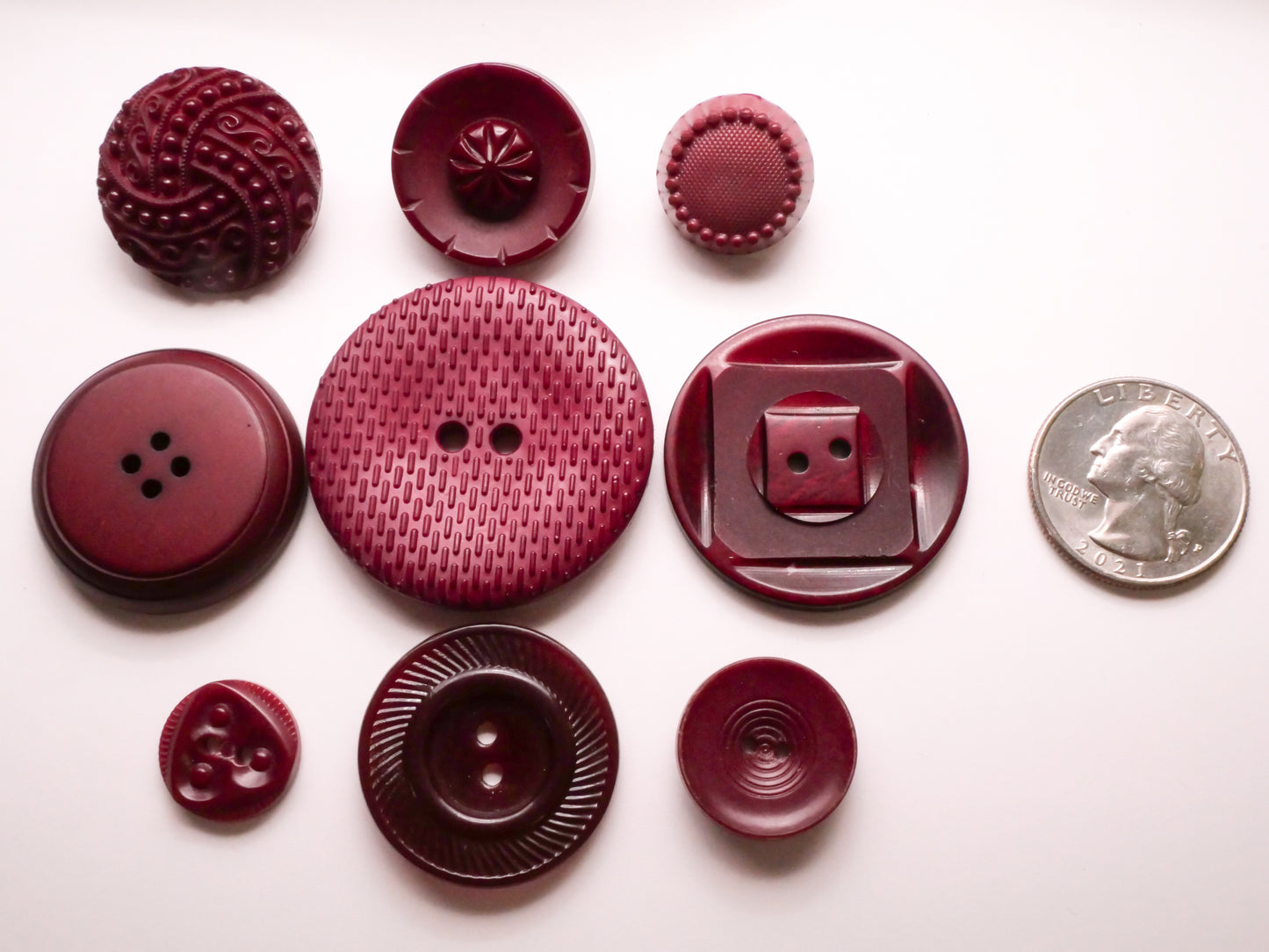 Burgundy Red Vintage Plastic Button Various 15-28mm