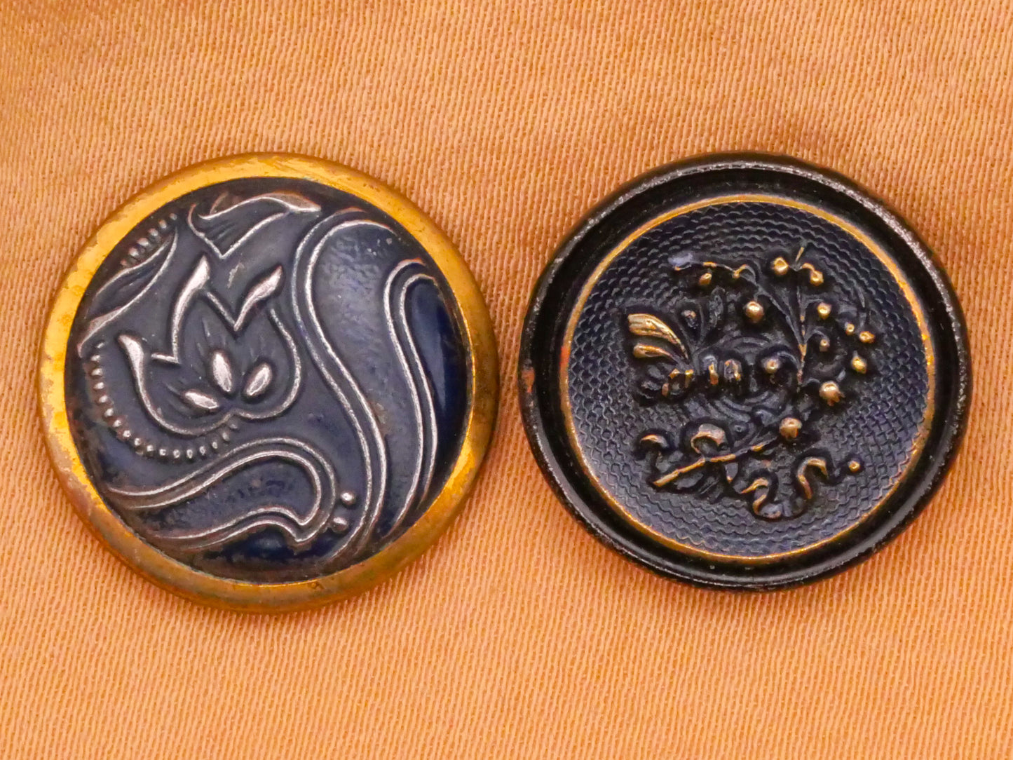 Floral Design Blue Tinted Metal Button Various 17-18mm