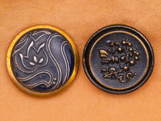 Floral Design Blue Tinted Metal Button Various 17-18mm