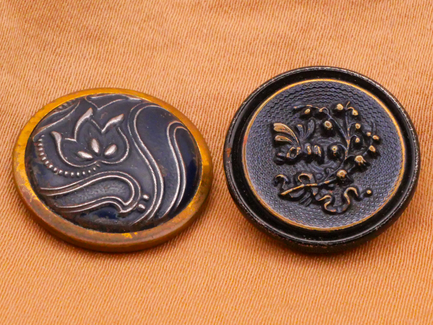 Floral Design Blue Tinted Metal Button Various 17-18mm