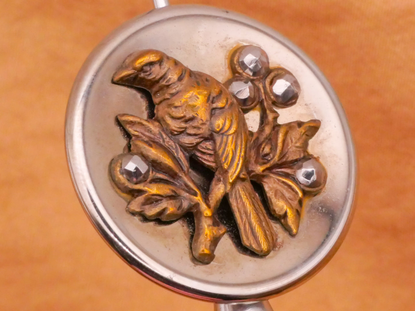 Bird Branch Brass Steel-Cut Antique Button 23mm