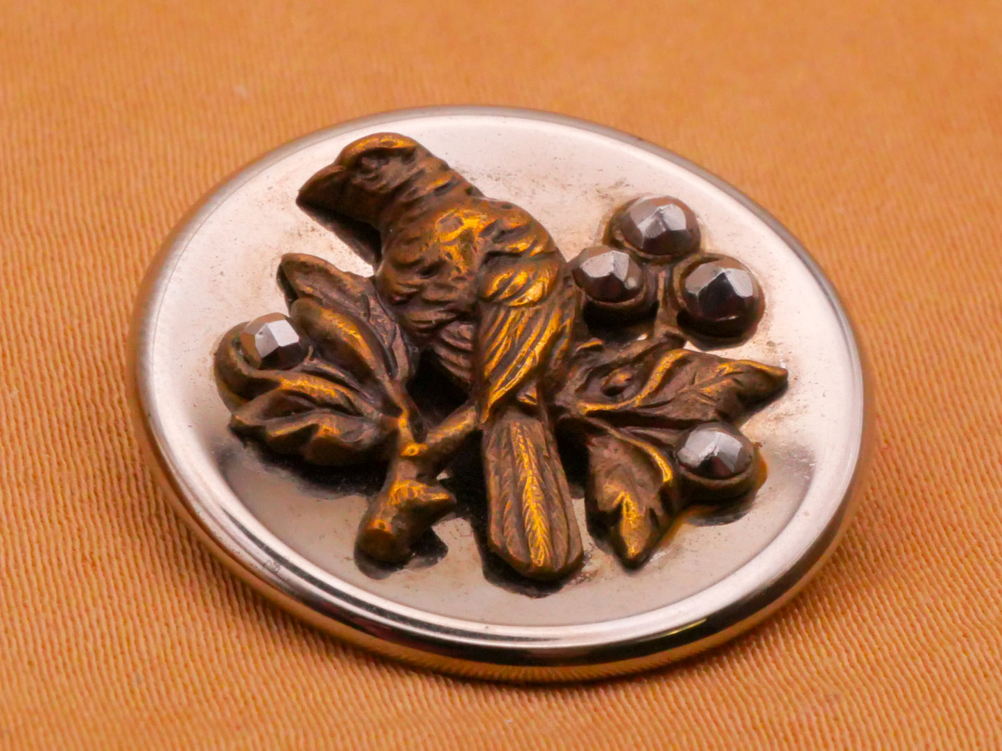 Bird Branch Brass Steel-Cut Antique Button 23mm
