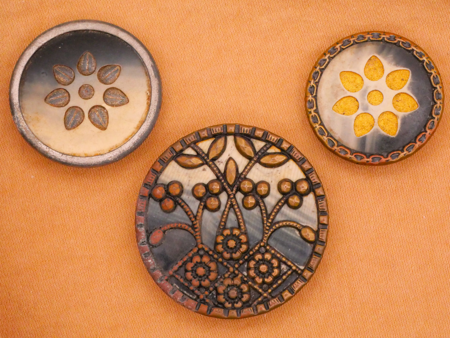 Flower Floral Slate Blue Victorian Celluloid Metal Button Various 22-31mm
