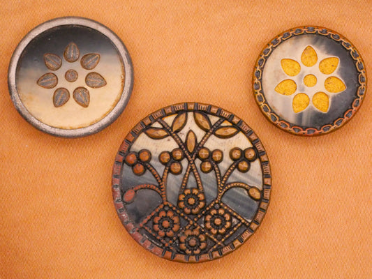 Flower Floral Slate Blue Victorian Celluloid Metal Button Various 22-31mm