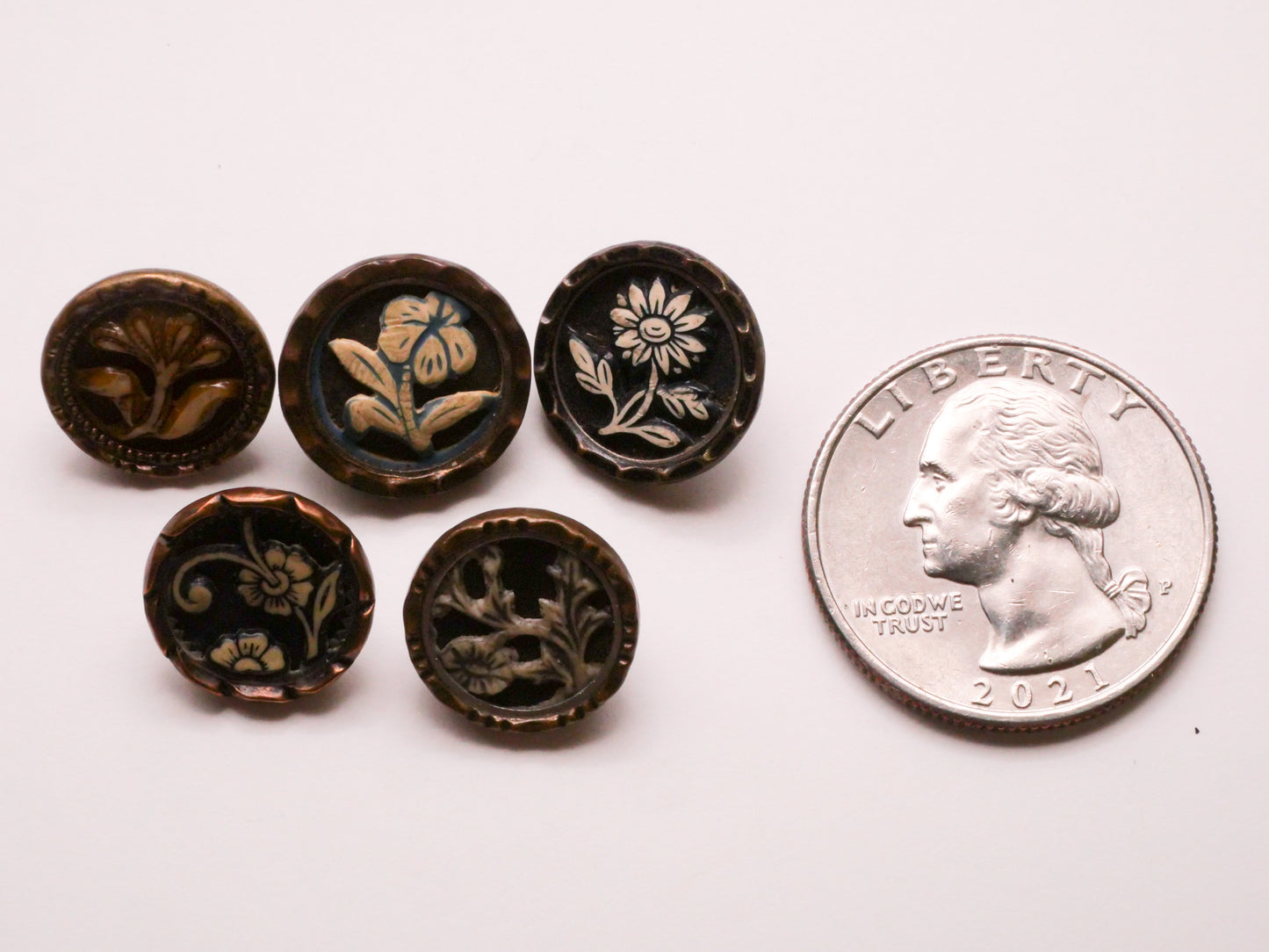 Flower Floral Ivoroid Victorian Celluloid Early Plastic Button Various 14-15mm