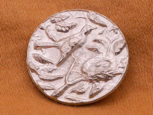 Bird Branch Nest Pewter Metal Randy Miller Button 19mm