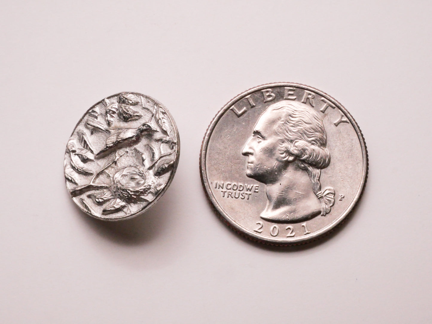 Bird Branch Nest Pewter Metal Randy Miller Button 19mm