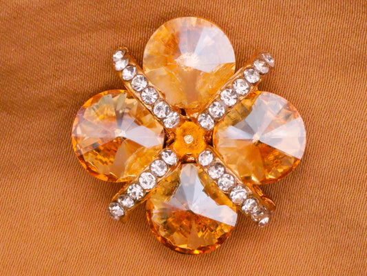 Clover Shape Champagne Rhinestone Glass Metal Button 26mm