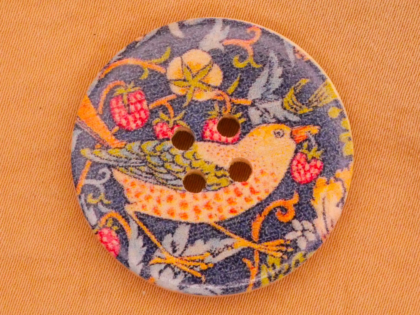 Bird Berries Art Nouveau Design Wood Button 30mm