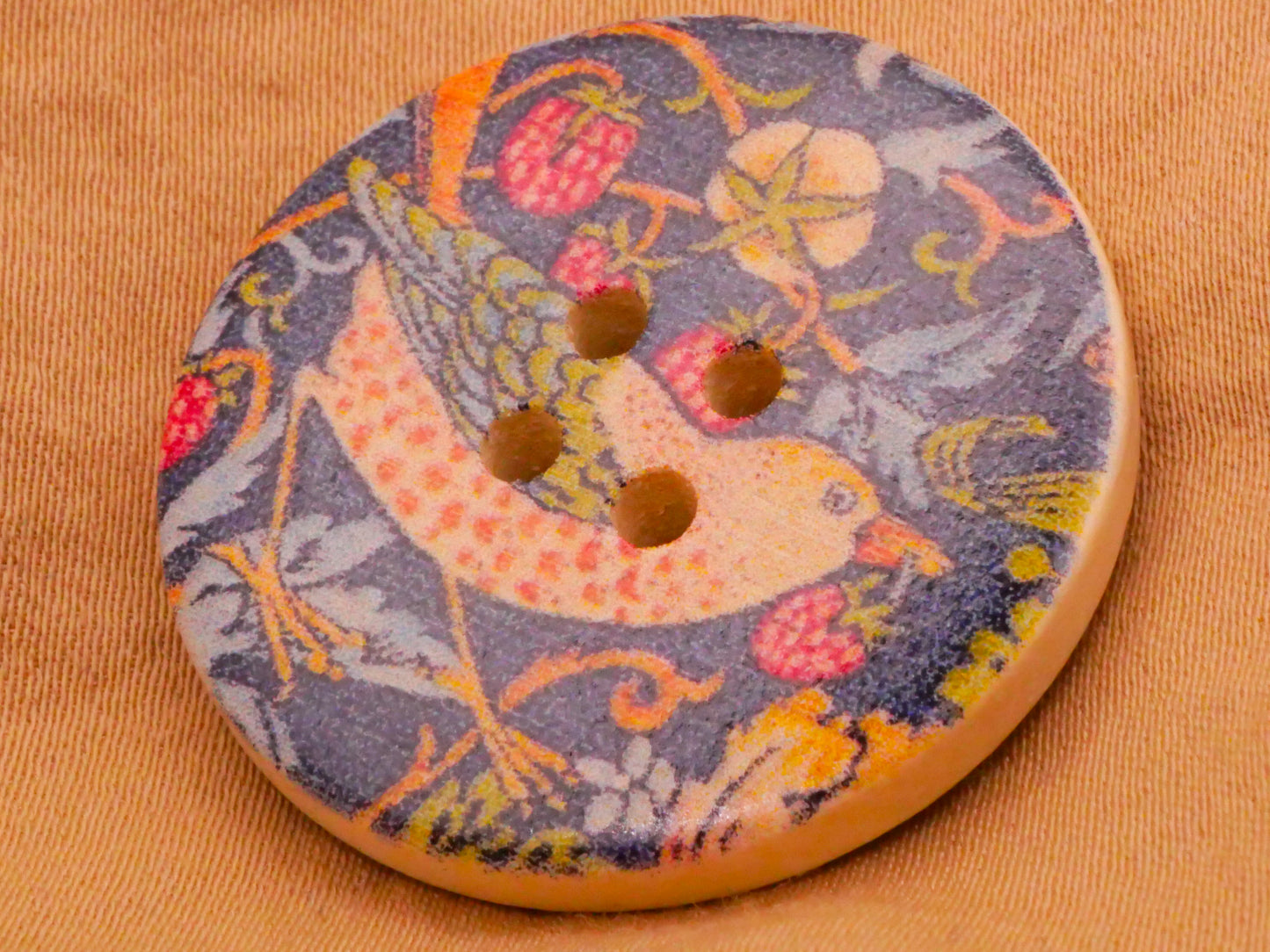 Bird Berries Art Nouveau Design Wood Button 30mm