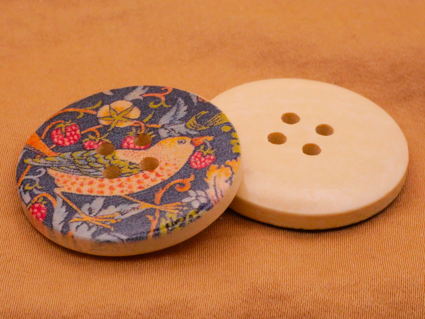 Bird Berries Art Nouveau Design Wood Button 30mm